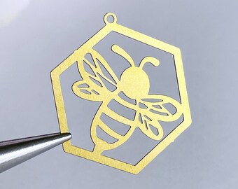 Brass Bee Charm: Honeycomb Jewelry Finding (6 pcs)