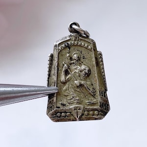 st christopoher medal sterling silver charm vintage religious charm saint with child on shoulder
