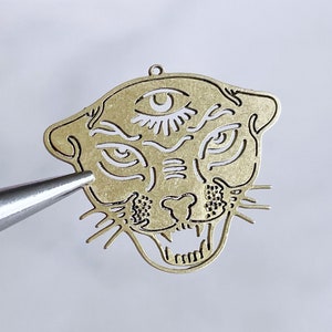Brass Cougar Charm: Mystical Evil Eye Jewelry Finding (2 pcs)