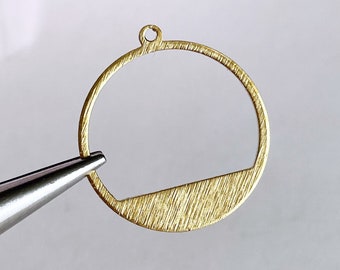 textured brass circle ring round brushed brass charm geometric earring finding hoop, x 6 pcs