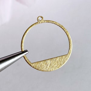 textured brass circle ring round brushed brass charm geometric earring finding hoop, x 6 pcs