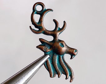 Antiqued Bronze Reindeer Charms: Verdigris Patina, Christmas Jewelry (4 pcs)