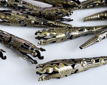 40 mm antiqued bronze long filigree bead caps torch neo victorian style gothic steampunk, x 10 pcs
