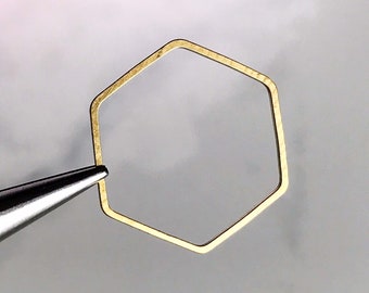 brass hexagon brass polygon 25mm ring x 10 jewelry finding earring hoop geometric charm connector links, x 10 pcs