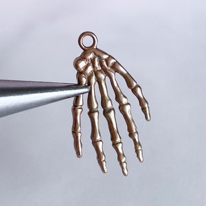 brass skeleton hand charm pendant Halloween jewelry findings brass bones spooky scary gothic steampunk