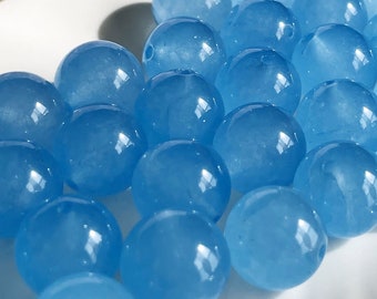 blue stone beads 12mm gemstone beads dyed jade large round jewelry beads semiprecious, x 30 pcs