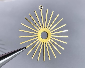 brass sun sunburst finding large sun charm brass starburst pendant brass setting earring supplies, x 6 pcs