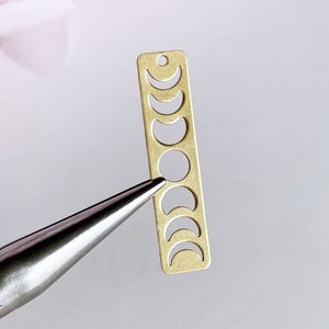 brass moon phase charm rectangle crescent moon bar pendant celestial jewelry supply earring finding, x 4 pcs