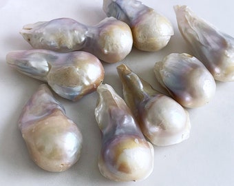 baroque pearl bead large fireball freshwater pearl focal bead pearl pendant natural shell drilled lengthwise, 1 pc