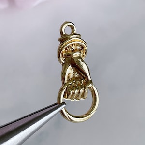gold toned hand connectors alloy hand with ring charm hanger jewelry connector vintage style earring supplies necklace pendant, x 2 pcs