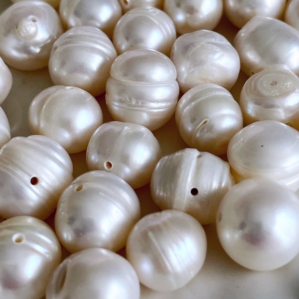 genuine pearl beads large pearls 10mm baroque pearls creamy white round potato pearls, x 10 pcs