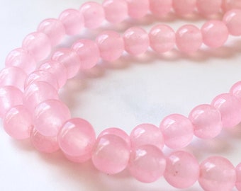 rose quartz beads 6mm pink gemstone beads smooth round polished stone druk beads, full 15 inch strand 65 beads