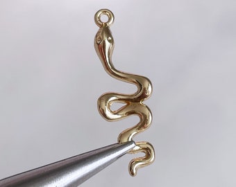 snake charms gold alloy serpent charm pendant for earrings necklace or charm bracelet small snake findings, x 4 pcs