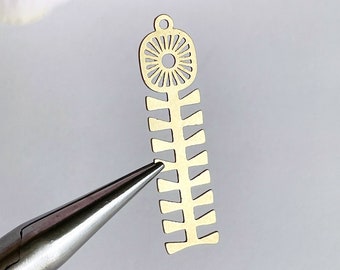 brass flower charm floral earring finding brass leaf leaves pendant sunflower stem jewelry supply, x 2 pcs