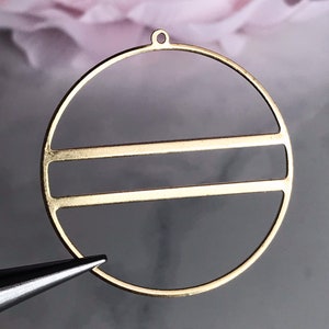 Brass Hoop Earring Pendant with Bar, DIY Jewelry Beading Supply (2 pcs)