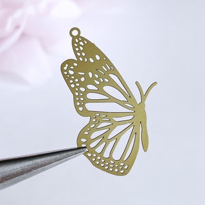 brass butterfly charm laser cut butterfly wing jewelry finding connector pendant, x 4 pcs