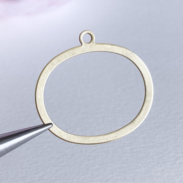 brass oval hoop oval pendant earring charm resin fill jewelry supply large minimalist finding, x 4 pcs