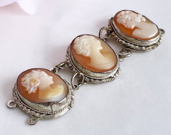 vintage cameo bracelet links antique shell cameo connector charms for upcycling assemblage jewelry repurpose