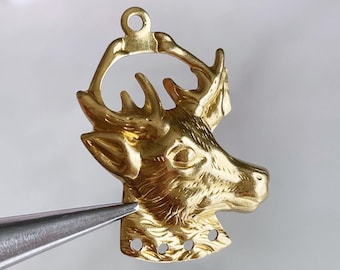 Brass Deer Charm: Reindeer Jewelry Finding (2 pcs)