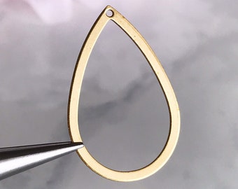 brass teardrop earring hoop large open drop pendant ring jewelry supply teardrop charm, x 6 pcs