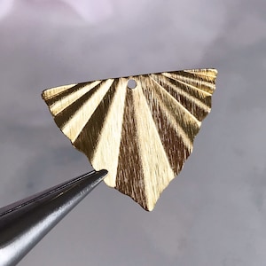 brass fan charm shell textured brass triangle jewelry finding fan shape triangular earring supply, x 6 pcs