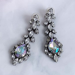 vintage rhinestone earrings drop earrings statement earrings vintage bridal jewelry clear rhinestone dangle earrings 1960s