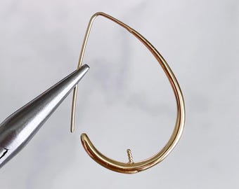 Gold Plated Oval Earring Hoops with Prong: Minimalist Jewelry Blanks (2 pcs)