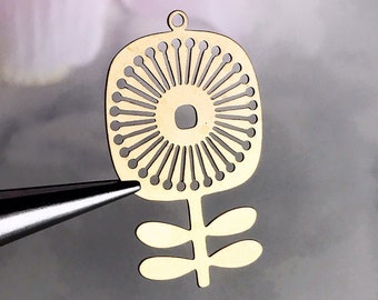 brass flower charm sunflower pendant flower earring finding spring summer jewelry supply, x 2 pcs