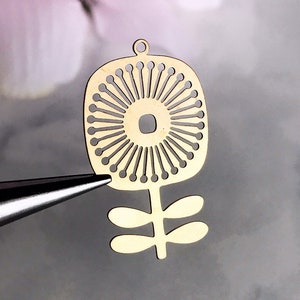 brass flower charm sunflower pendant flower earring finding spring summer jewelry supply, x 2 pcs