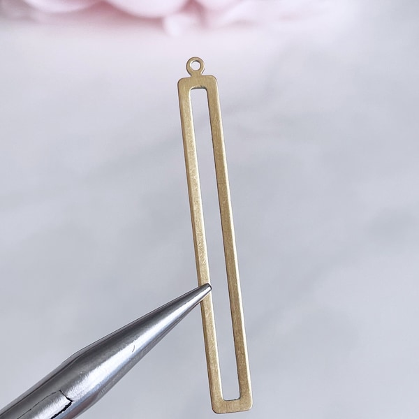 brass bar large brass stick charm rectangle pendant open bar earring finding 53mm one hole jewelry necklace supplies, x 6 pcs