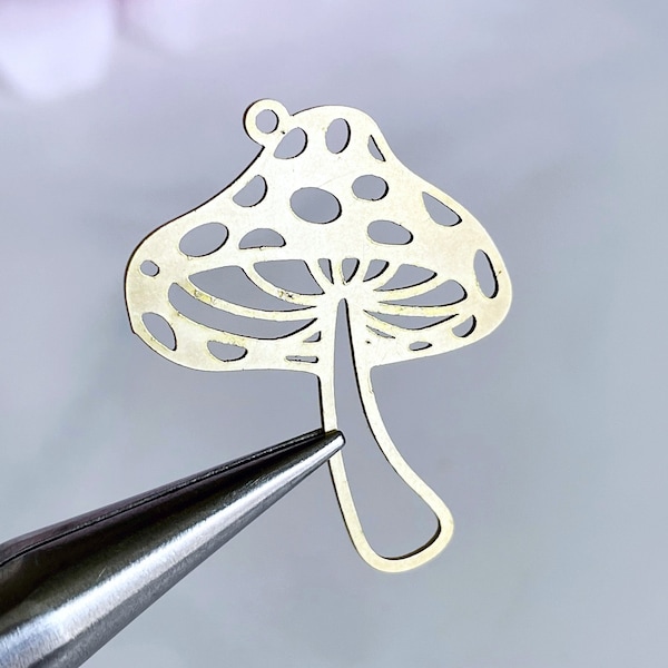 brass mushroom charm pendant cottage core woodland jewelry alice in wonderland mushroom finding earring necklace supply, x 2 pcs