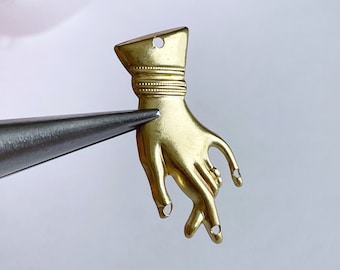 Brass Hand Connector Charms: Vintage Style Jewelry Findings (2 pcs)