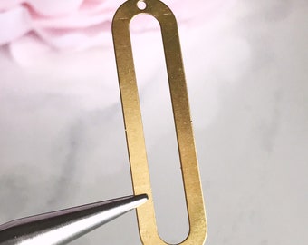 raw brass oval charm long open bar earring hoop supply geometric shape, x 6 pcs