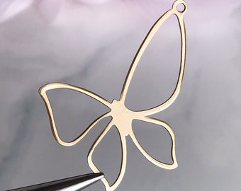 brass butterfly charm earring connector spring summer jewelry supplies woodland cottage core jewelry findings, x 4 pcs