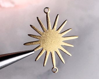 brass sun connectors brass star charms celestial jewelry findings links earring supplies, x 6 pcs