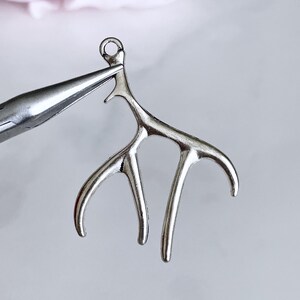 Silver Antler Pendants: Large Deer Stag Charms, Jewelry Findings (2 pcs)