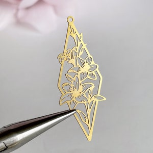 Brass Orchid Charms: Laser Cut Filigree Flower, Bohemian Jewelry Supply (4 pcs)