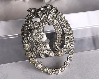 Vintage Rhinestone Floral Dress Clip: Art Deco Jewelry