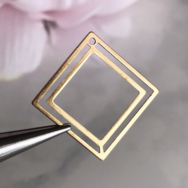 brass square charm brass diamond shape charm square connector geometric earring finding jewelry supplies, x 6 pcs