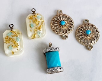 trouvailles de bijoux vintage breloques connecteurs destash lot or turquoise bijoux fournitures pour réutilisation upcycling, x 5 pcs