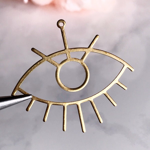 brass eye pendant gold evil eye earring charms lovers eye eyelash outline jewelry supplies, x 2 pcs