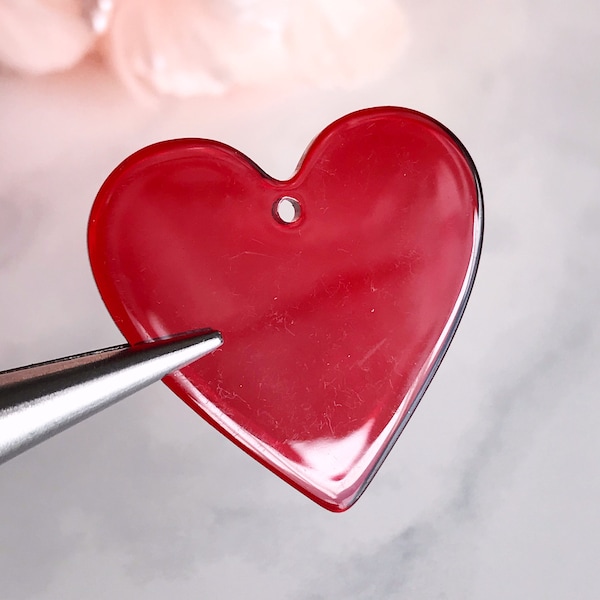 acrylic red heart charms heart earring findings valentines day pendants translucent red resin charms, x 4 pcs