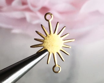 small brass sun connectors brass star charms celestial jewelry findings links earring supplies, x 10 pcs