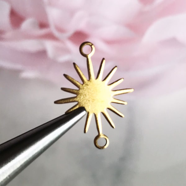 small brass sun connectors brass star charms celestial jewelry findings links earring supplies, x 10 pcs