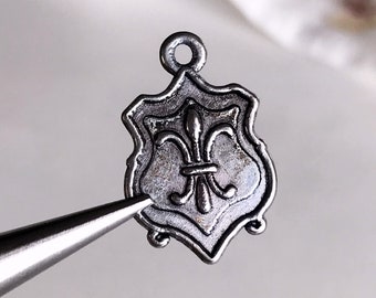 Silver Fleur de Lis Shield Charms: Jewelry Making, Mardi Gras (10 pcs)