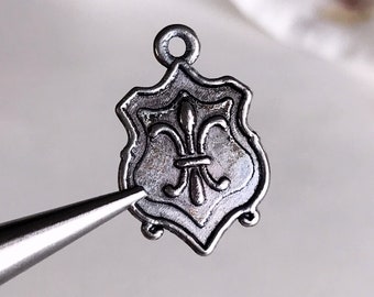 Silver Fleur de Lis Shield Charms: Jewelry Making, Mardi Gras (10 pcs)