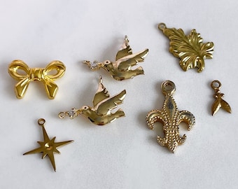 minuscules breloques dorées destash oiseaux fleur de lys arc étoile feuille bijoux résultats connecteurs de bijoux, x 7 pcs