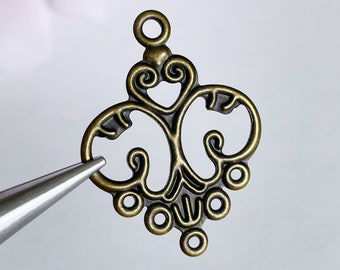 antiqued bronze connector filigree findings brass stamping charm hanger jewelry connectors fancy scroll earring supplies, x 10 pcs