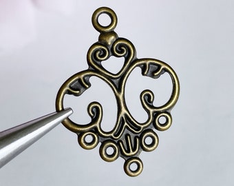 Dijes de conector de filigrana de bronce antiguo: suministros para aretes (10 piezas)