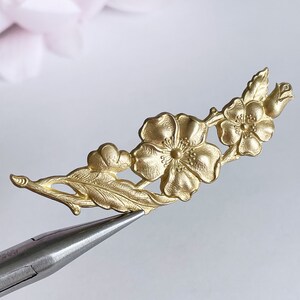 vintage brass flower stamping dogwood leaf branch brass floral finding jewelry supply mixed media craft embellishment